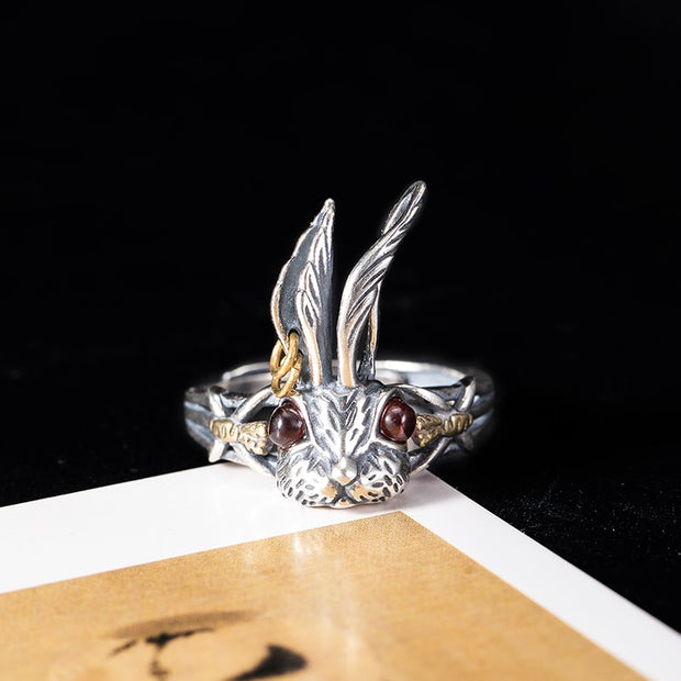 VLA 925 Silver Retro Gold Color Punk Ring Long Ear Rabbit Ring Adjustable Size