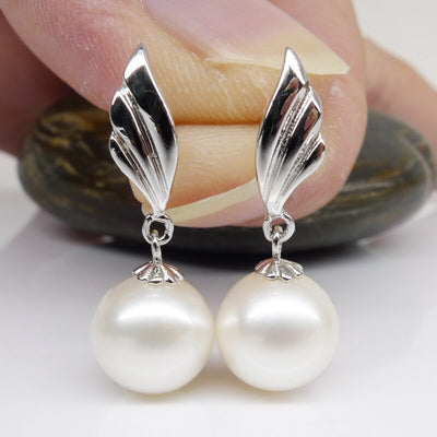 925 silver real natural big Only 925 Olympic silver 9-10mm natural pearl earrings