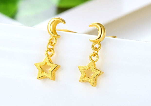 Pure 999 24K Yellow Gold Star Earrings
