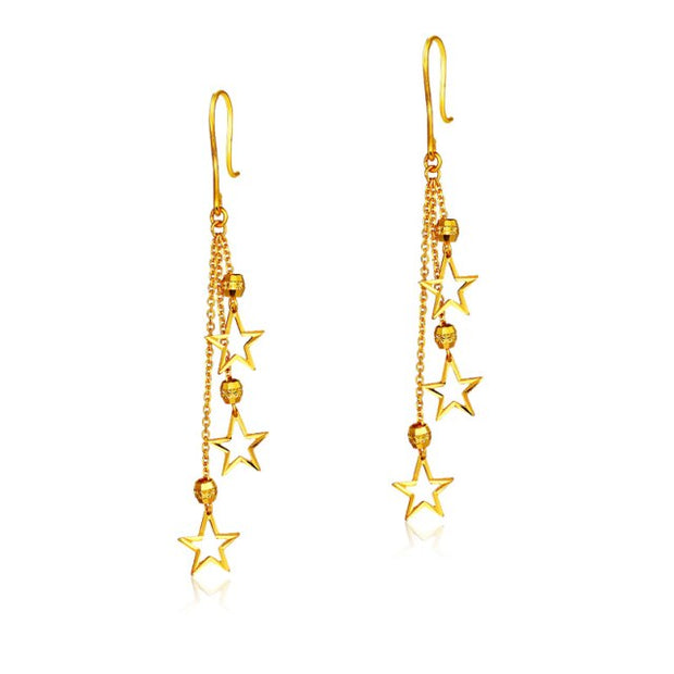 999 Real 24k Yellow Gold Star Dangle Earrings 4.51g